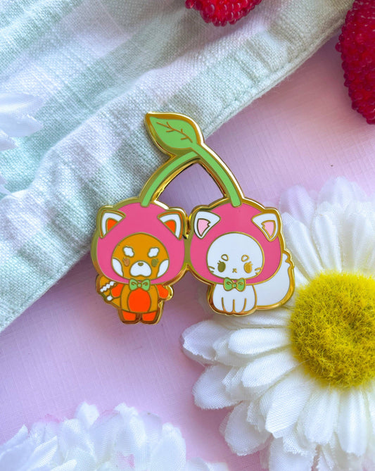 Cherry Red Panda and Kitty Pin