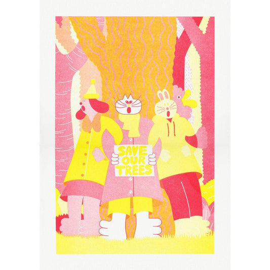 Forest Friends Risograph Print